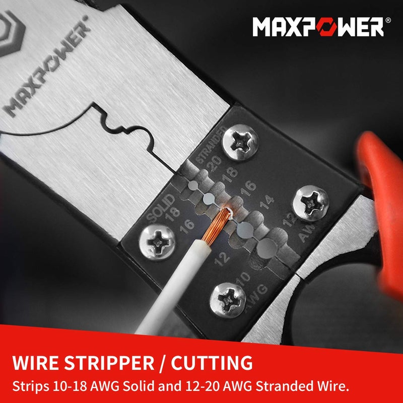 MAXPOWER 3-in-1 Multifunctional Pliers Set, Wire Stripper, Crimper, Cutter, Long Nose Pliers, Diagonal Side Cutters, Linesman Plier - 8 inch - Image 4